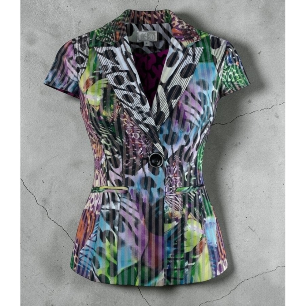 Alberto Makali Blazer Size 4 Short Sleeve Animal Butterfly Print Light Jacket - Picture 14 of 14